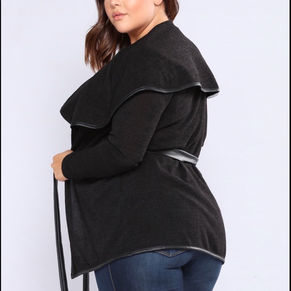Tops - Faux trim wrap sweater